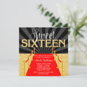 Red Carpet Gold Glam Hollywood Sweet 16 Verjaardag Kaart (Staand voorkant)