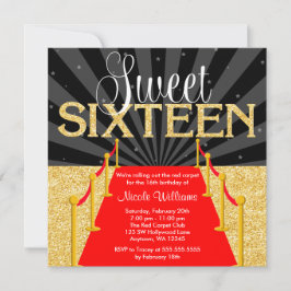 Red Carpet Gold Glam Hollywood Sweet 16 Verjaardag Kaart