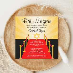 Red Carpet Hollywood Bat Mitzvah Invitations Kaart