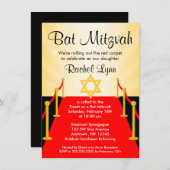 Red Carpet Hollywood Bat Mitzvah Invitations Kaart (Voorkant / Achterkant)