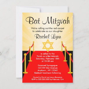 Red Carpet Hollywood Bat Mitzvah Invitations Kaart