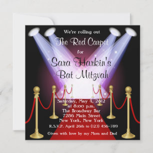 Red Carpet Hollywood Bat Mitzvah Verjaardagsuitnod Kaart