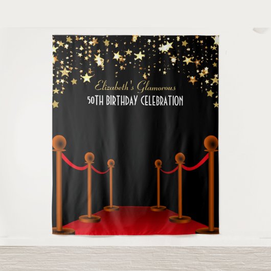 Red Carpet Hollywood Birthday Backdrop Wandkleed (Voorkant)