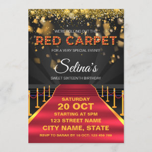 Red Carpet Hollywood Birthday Party Invitation Kaart