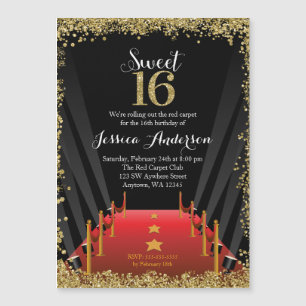 Red Carpet Hollywood Glitter Sweet 16 Birthday Magnetische Uitnodiging