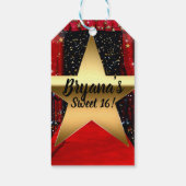 Red Carpet Hollywood Gold Stars Birthday Party Cadeaulabel (Achterkant)