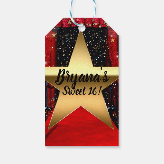 Red Carpet Hollywood Gold Stars Birthday Party Cadeaulabel (Achterkant)