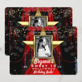 Red Carpet Hollywood Gold Stars Fotofeest Kaart (Voorkant / Achterkant)