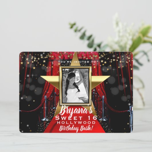 Red Carpet Hollywood Gold Stars Fotofeest Kaart (Staand voorkant)