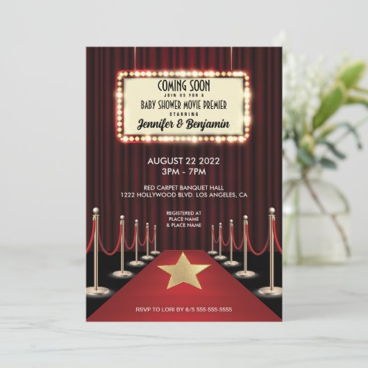 Red Carpet Hollywood Movie Premiere Baby shower Kaart (Staand voorkant)