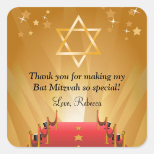 Red Carpet Hollywood Star Bat Mitzvah Favorieten Vierkante Sticker
