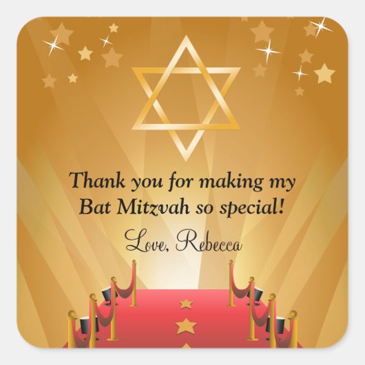 Red Carpet Hollywood Star Bat Mitzvah Favorieten Vierkante Sticker (Voorkant)