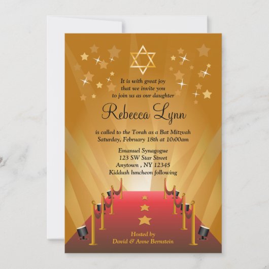 Red Carpet Hollywood Star Bat Mitzvah Kaart (Voorkant)