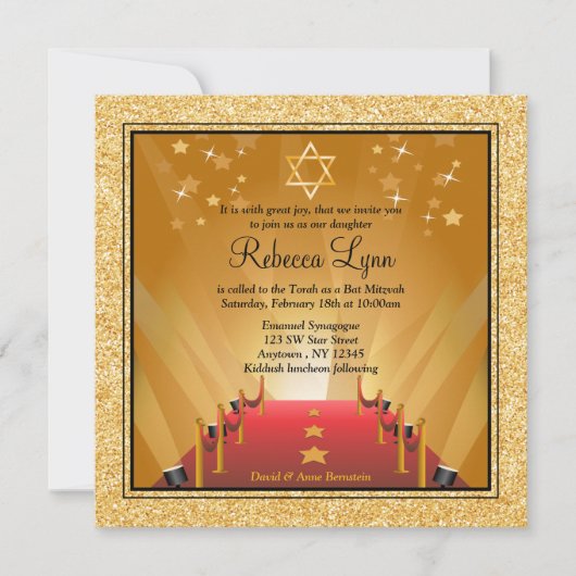Red Carpet Hollywood Star Bat Mitzvah Kaart (Voorkant)