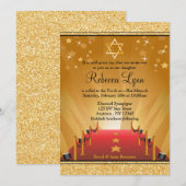 Red Carpet Hollywood Star Bat Mitzvah Kaart (Voorkant / Achterkant)