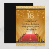 Red Carpet Hollywood Star Gold Sweet 16 Birthday Kaart (Voorkant / Achterkant)