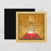 Red Carpet Hollywood Star Gold Sweet 16 Birthday Kaart (Voorkant / Achterkant)