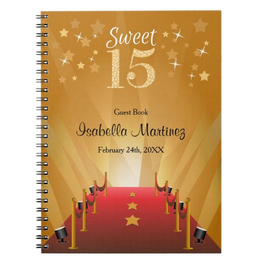 Red Carpet Hollywood Star Sweet 15 Guest Book Notitieboek (Voorkant)