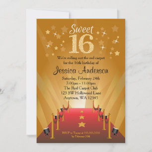 Red Carpet Hollywood Star Sweet 16 Birthday Kaart
