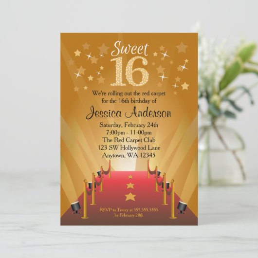 Red Carpet Hollywood Star Sweet 16 Birthday Kaart (Staand voorkant)