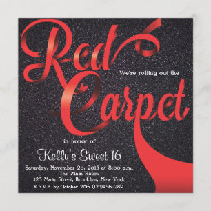 Red Carpet Hollywood Sweet 16 Birthday Invitation Kaart