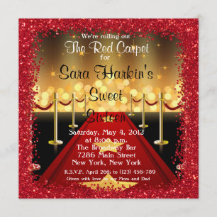 Red Carpet Hollywood Sweet 16 Birthday Invite Kaart