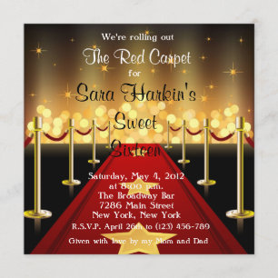 Red Carpet Hollywood Sweet 16 Birthday Invite Kaart