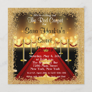 Red Carpet Hollywood Sweet 16 Birthday Invite Kaart