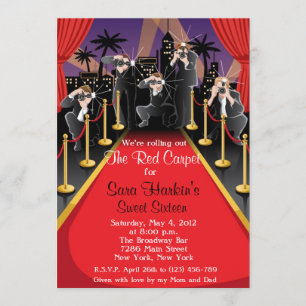 Red Carpet Hollywood Sweet 16 Birthday Invite Kaart
