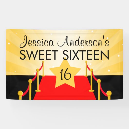 Red Carpet Hollywood Sweet 16 Birthday Party Spandoek (Horizontaal)
