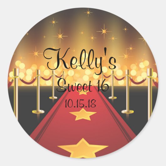 Red Carpet Hollywood Sweet 16 Party Favor Labels (Voorkant)
