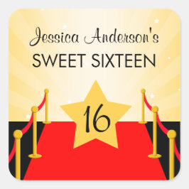 Red Carpet Hollywood Sweet 16 Verjaardag Vierkante Sticker