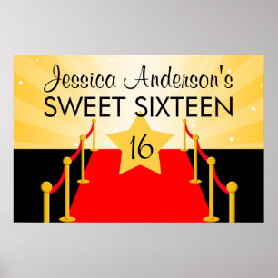 Red Carpet Hollywood Sweet 16 Verjaardagsfeestje Poster