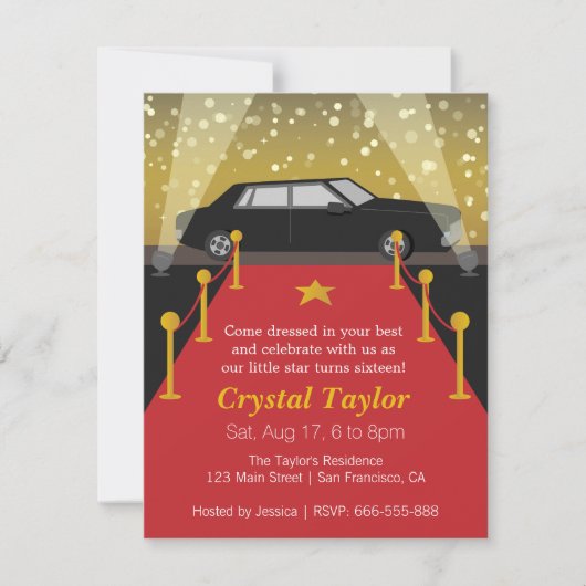 Red Carpet, Hollywood Theme Party, Girl Birthday Kaart (Voorkant)