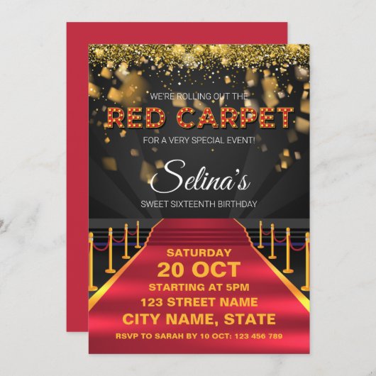 Red Carpet Hollywood verjaardagsfeestje uitnodigin Kaart (Voorkant / Achterkant)