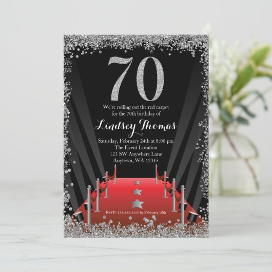 Red Carpet Hollywood Zilveren Glitter 70ste verjaa Kaart (Staand voorkant)