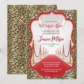 Red Carpet Leopard Birthday Invitation Kaart (Voorkant / Achterkant)