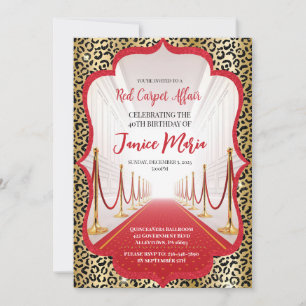 Red Carpet Leopard Birthday Invitation Kaart