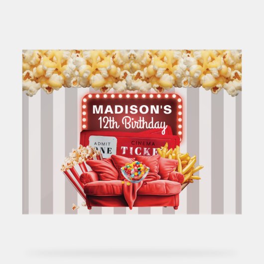 Red Carpet Movie Night Custom Welkom Verjaardag Acryl Bord (Voorkant)