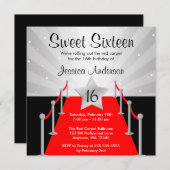 Red Carpet Silver Hollywood Sweet 16 Verjaardag Kaart (Voorkant / Achterkant)