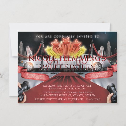Red Carpet Sweet Sixteen Uitnodiging (Voorkant)