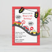 Red Cars Birthday Party Invitation Kaart (Staand voorkant)