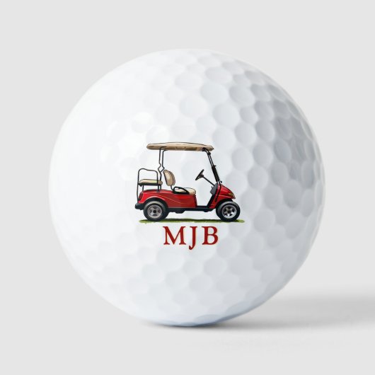 Red Cart Golfer Personalized 3 Initial Monogram Golfballen (Voorkant)