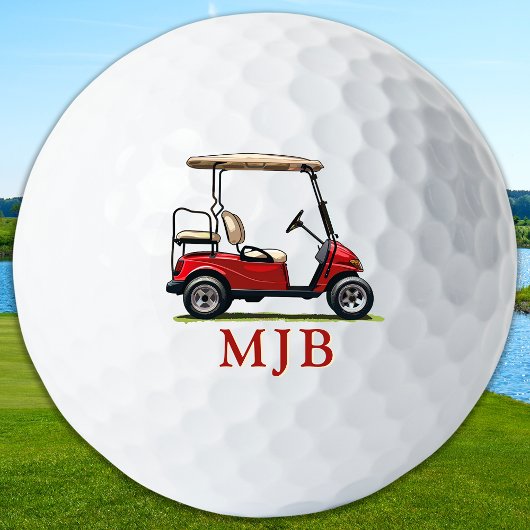 Red Cart Golfer Personalized 3 Initial Monogram Golfballen