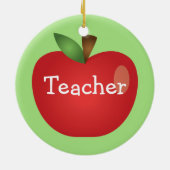 Red Cartoon Apple on Green met tekstleraar Keramisch Ornament (Achterkant)