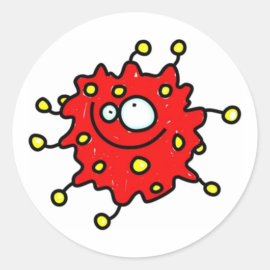 Red Cartoon Germ Ronde Sticker (Voorkant)