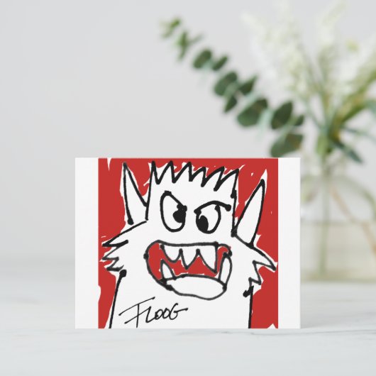 Red Cartoon Monster Briefkaart (Staand voorkant)