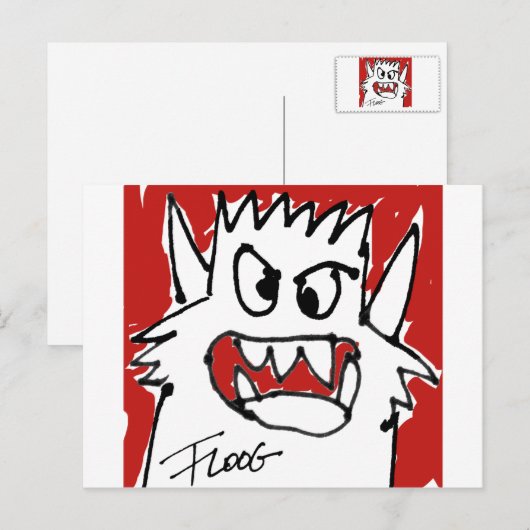 Red Cartoon Monster Briefkaart (Voorkant / Achterkant)