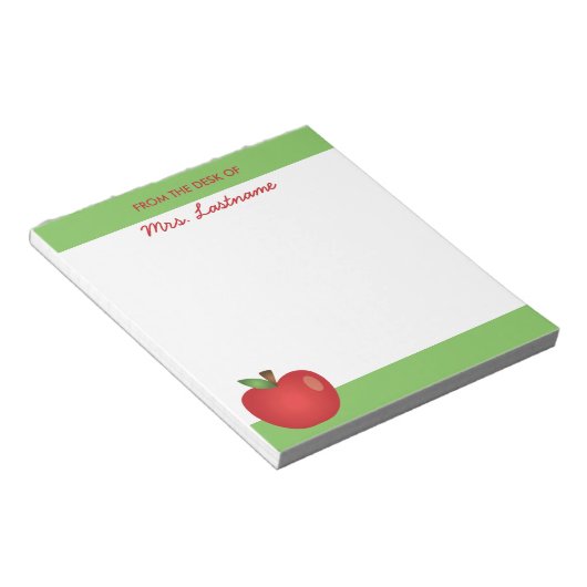 Red Cartoon School Apple met aangepaste naam Notitieblok (Schuin)