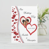Red Cascading Hearts Wedding Photo-uitnodigingen Kaart (Staand voorkant)